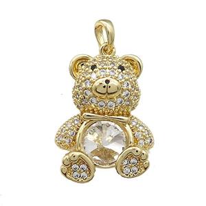 Copper Bear Pendant Pave Zircon Crystal Glass Gold Plated, approx 18-24mm