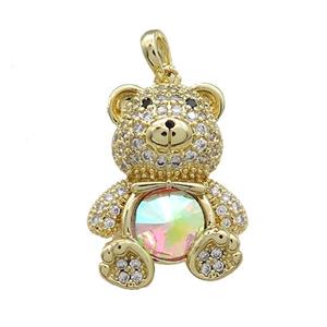 Copper Bear Pendant Pave Zircon Crystal Glass Gold Plated, approx 18-24mm