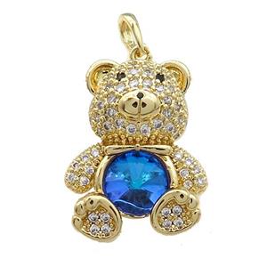 Copper Bear Pendant Pave Zircon Crystal Glass Gold Plated, approx 18-24mm