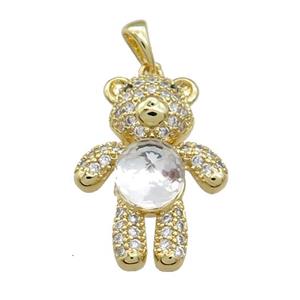 Copper Bear Pendant Pave Zircon Crystal Glass Gold Plated, approx 18-24mm