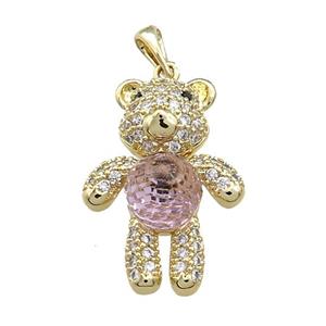 Copper Bear Pendant Pave Zircon Crystal Glass Gold Plated, approx 18-24mm