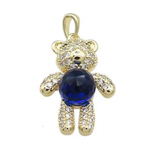 Copper Bear Pendant Pave Zircon Crystal Glass Gold Plated, approx 18-24mm