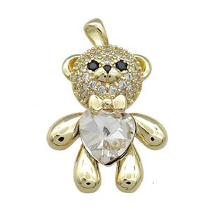 Copper Bear Pendant Pave Zircon Crystal Glass Gold Plated, approx 21-28mm