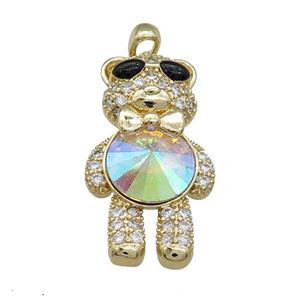 Copper Bear Pendant Pave Zircon Crystal Glass Gold Plated, approx 17-33mm