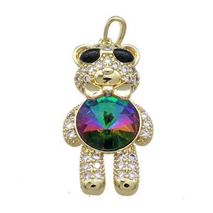 Copper Bear Pendant Pave Zircon Crystal Glass Gold Plated, approx 17-33mm