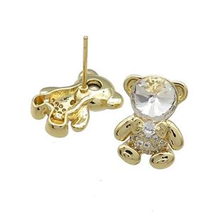 Copper Bear Stud Earrings Pave Zircon Crystal Glass Gold Plated, approx 12-16.5mm