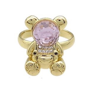 Copper Bear Rings Pave Zircon Crystal Glass Adjustable Gold Plated, approx 13.5-20mm, 18mm dia