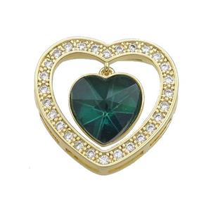 Copper Heart Pendant Pave Crystal Glass Zircon Gold Plated, approx 14mm, 25mm