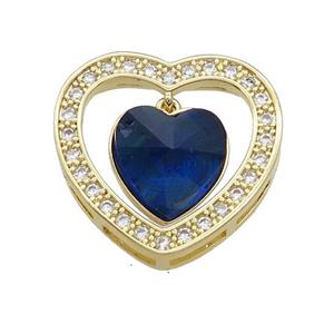 Copper Heart Pendant Pave Crystal Glass Zircon Gold Plated, approx 14mm, 25mm