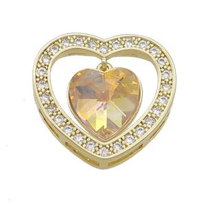 Copper Heart Pendant Pave Crystal Glass Zircon Gold Plated, approx 14mm, 25mm