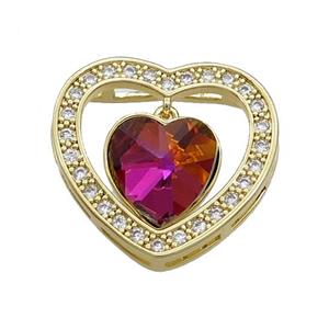 Copper Heart Pendant Pave Crystal Glass Zircon Gold Plated, approx 14mm, 25mm