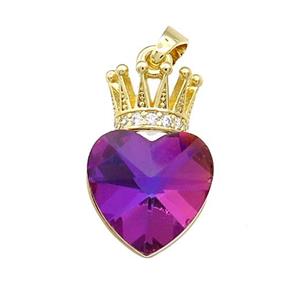 Copper Crown Pendant Pave Crystal Glass Zircon Gold Plated, approx 14-21mm