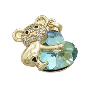 Copper Mouse Pendant Pave Crystal Glass Zircon Gold Plated, approx 14mm, 18-24mm