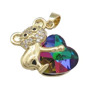 Copper Mouse Pendant Pave Crystal Glass Zircon Gold Plated, approx 14mm, 18-24mm