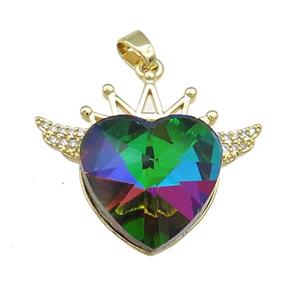 Copper Crown Pendant Pave Crystal Glass Zircon Wings Gold Plated, approx 18mm, 25-30mm