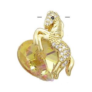 Copper Horse Pendant Pave Crystal Glass Zircon Gold Plated, approx 18mm, 20-28mm