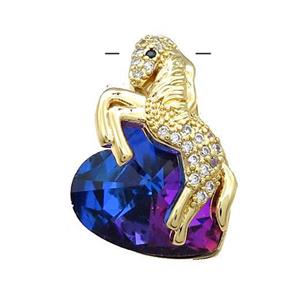 Copper Horse Pendant Pave Crystal Glass Zircon Gold Plated, approx 18mm, 20-28mm