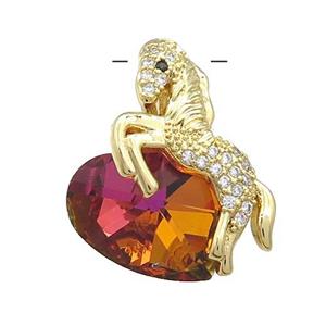 Copper Horse Pendant Pave Crystal Glass Zircon Gold Plated, approx 18mm, 20-28mm