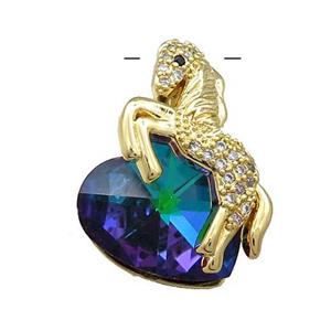 Copper Horse Pendant Pave Crystal Glass Zircon Gold Plated, approx 18mm, 20-28mm