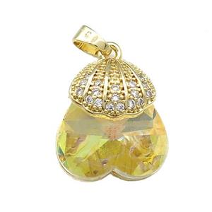 Copper Shlled Pendant Pave Crystal Glass Zircon Gold Plated, approx 18-20mm