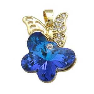 Copper Butterfly Pendant Pave Crystal Glass Zircon Gold Plated, approx 18-25mm