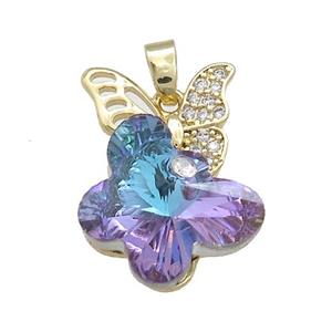 Copper Butterfly Pendant Pave Crystal Glass Zircon Gold Plated, approx 18-25mm