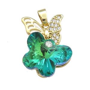 Copper Butterfly Pendant Pave Crystal Glass Zircon Gold Plated, approx 18-25mm