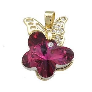 Copper Butterfly Pendant Pave Crystal Glass Zircon Gold Plated, approx 18-25mm