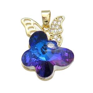 Copper Butterfly Pendant Pave Crystal Glass Zircon Gold Plated, approx 18-25mm