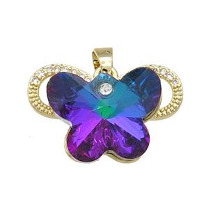 Copper Butterfly Pendant Pave Crystal Glass Zircon Gold Plated, approx 15-18mm, 18-25mm