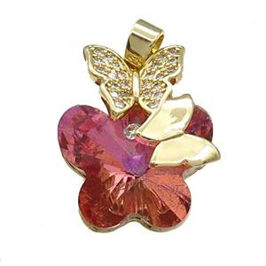 Copper Butterfly Pendant Pave Crystal Glass Zircon Gold Plated, approx 18-22mm