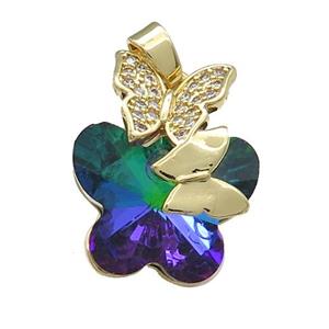 Copper Butterfly Pendant Pave Crystal Glass Zircon Gold Plated, approx 18-22mm