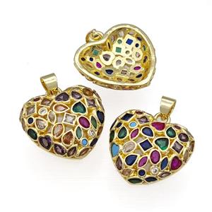 Copper Heart Pendant Pave Zircon Multicolor Gold Plated, approx 24mm