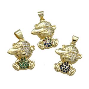 Copper Bear Pendant Pave Zircon Gold Plated Mixed, approx 14-20mm