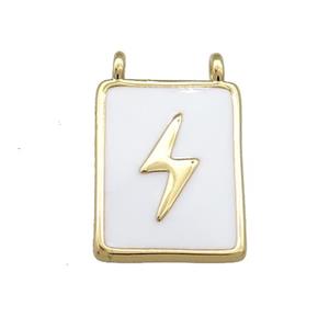 Copper Rectangle Pendant White Enamel Lightning 2loops Gold Plated, approx 12-18mm