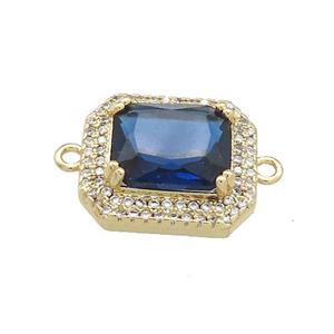 Copper Rectangle Connector Pave Blue Crystal Glass Zircon Gold Plated, approx 16-18mm