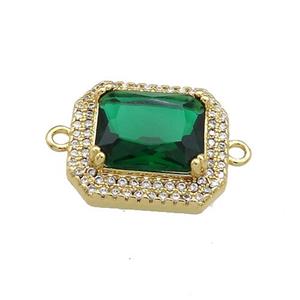 Copper Rectangle Connector Pave Green Crystal Glass Zircon Gold Plated, approx 16-18mm