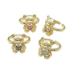 Copper Bear Rings Pave Zircon Gold Plated, approx 13-18mm, 18mm dia