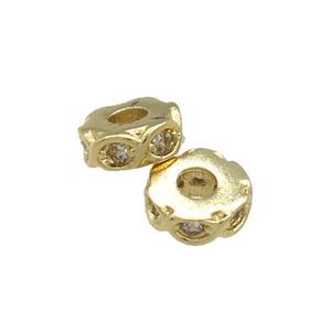 Copper Heishi Beads Pave Zircon Gold Plated, approx 10mm