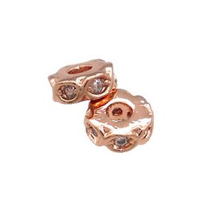 Copper Heishi Beads Pave Zircon Rose Gold, approx 6mm