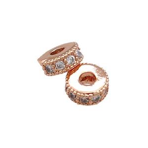 Copper Heishi Beads Pave Zircon Rose Gold, approx 6mm