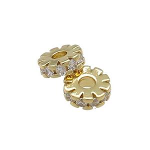 Copper Heishi Beads Pave Zircon Gold Plated, approx 10mm