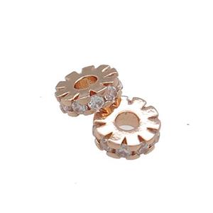 Copper Heishi Beads Pave Zircon Rose Gold, approx 6mm