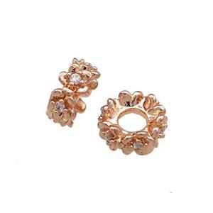 Copper Rondelle Beads Pave Zircon Rose Gold, approx 6mm