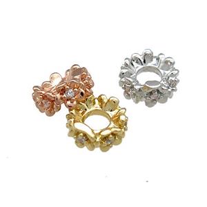 Copper Rondelle Beads Pave Zircon Mixed, approx 10mm