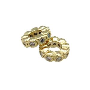 Copper Heishi Beads Pave Zircon Gold Plated, approx 10mm