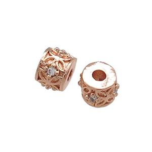 Copper Tube Beads Pave Zircon Rose Gold, approx 10mm