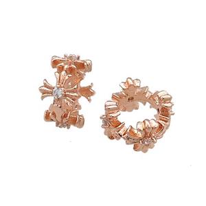 Copper Rondelle Beads Pave Zircon Large Hole Rose Gold, approx 10mm