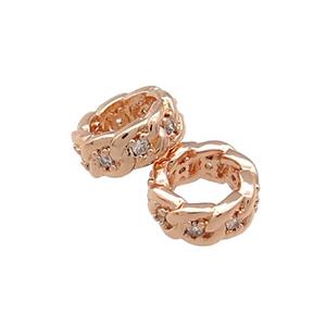 Copper Rondelle Beads Pave Zircon Large Hole Rose Gold, approx 10mm