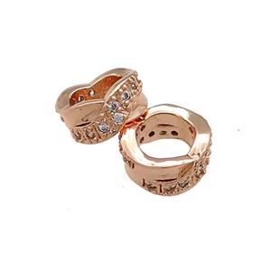 Copper Rondelle Beads Pave Zircon Large Hole Rose Gold, approx 10mm